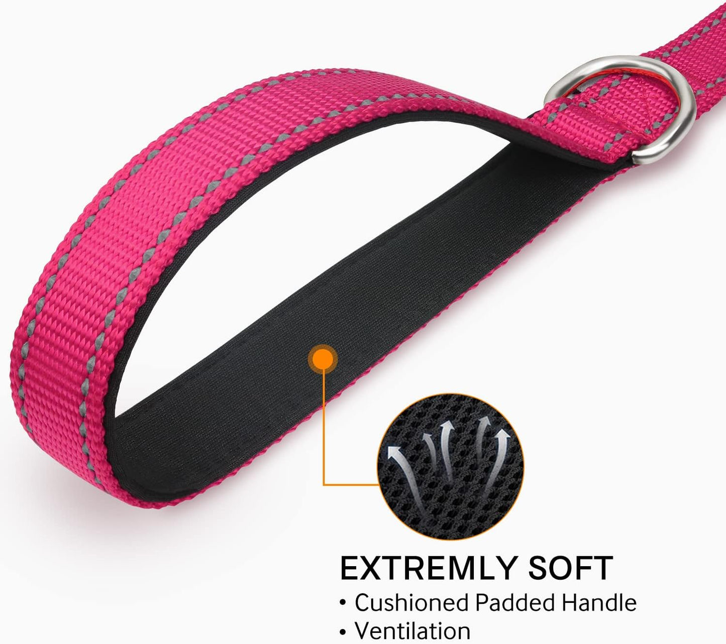 Double-Sided Reflective Dog Leash, 4 FT, Padded Handle Nylon Heavy Duty Leashes for Small & Medium Dogs Walking, Hotpink