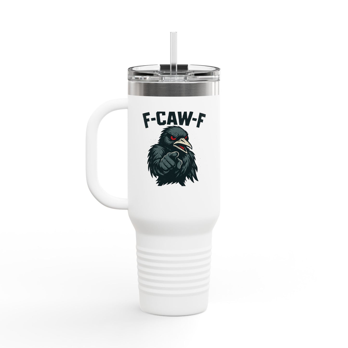 Travel Mug - F-CAW-F Design, Insulated 40oz Cup for Hot and Cold Beverages, Unique Gift for Bird Lovers