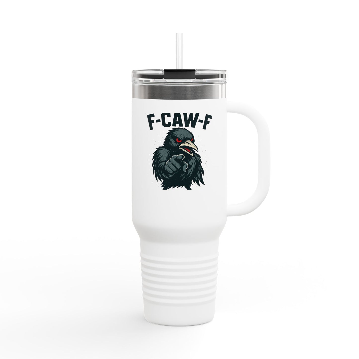 Travel Mug - F-CAW-F Design, Insulated 40oz Cup for Hot and Cold Beverages, Unique Gift for Bird Lovers