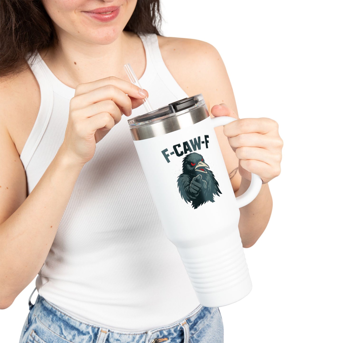 Travel Mug - F-CAW-F Design, Insulated 40oz Cup for Hot and Cold Beverages, Unique Gift for Bird Lovers