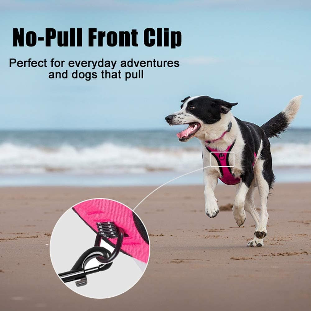 No Pull Dog Harness, Reflective Comfortable Vest Harness with Front & Back 2 Leash Attachments and Easy Control Handle Adjustable Soft Padded Pet Vest for Small to Large Dogs (Pink,L)