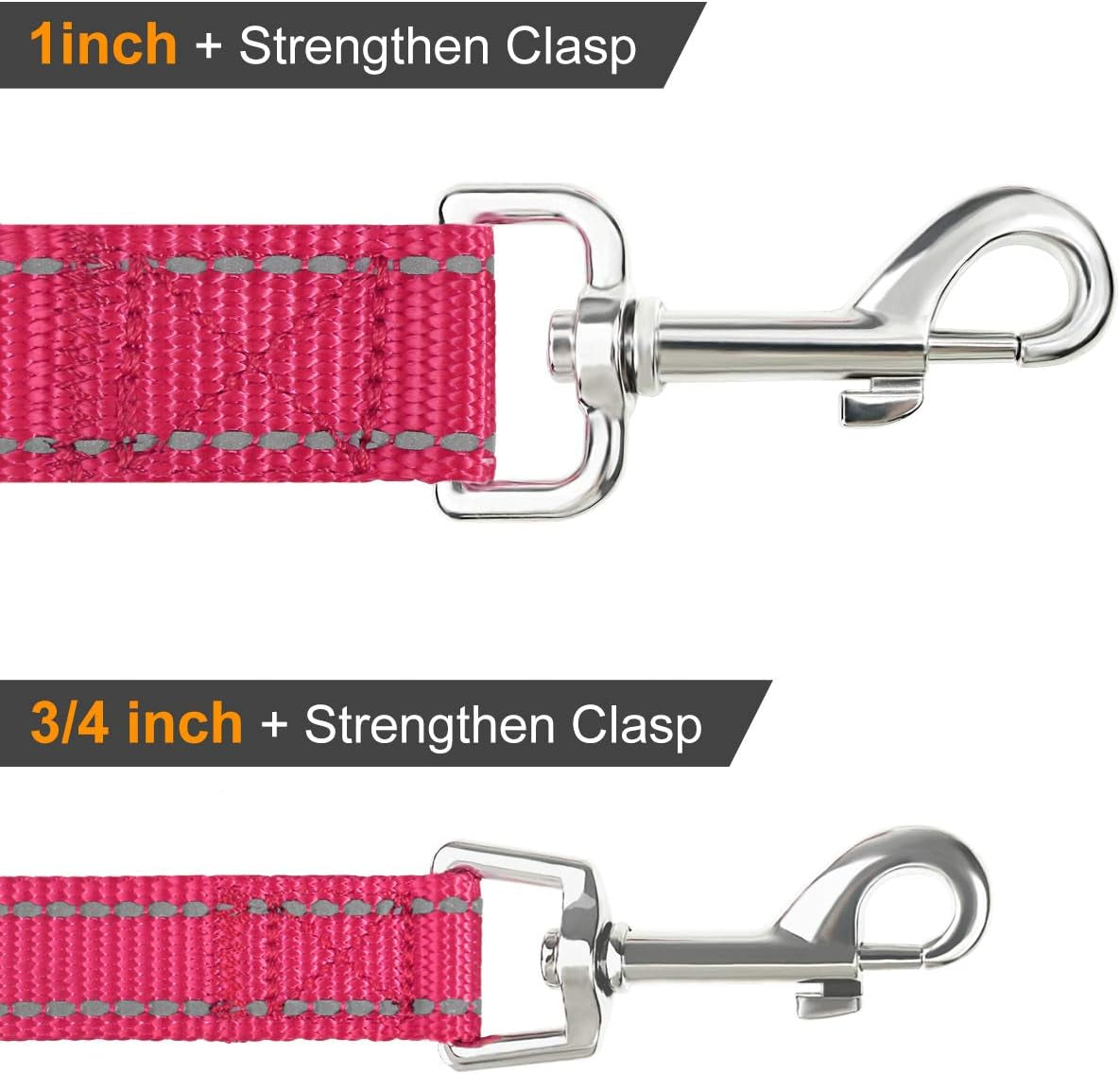 Double-Sided Reflective Dog Leash, 4 FT, Padded Handle Nylon Heavy Duty Leashes for Small & Medium Dogs Walking, Hotpink