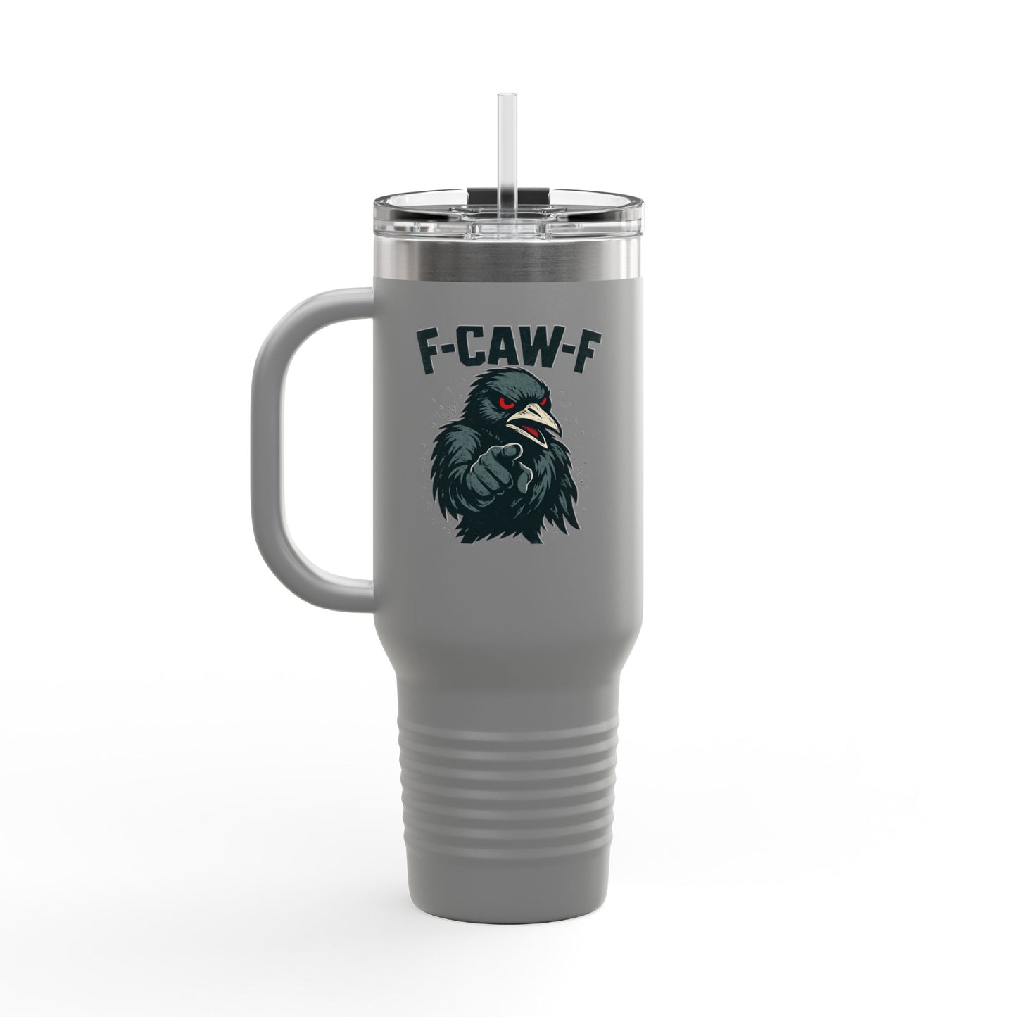Travel Mug - F-CAW-F Design, Insulated 40oz Cup for Hot and Cold Beverages, Unique Gift for Bird Lovers
