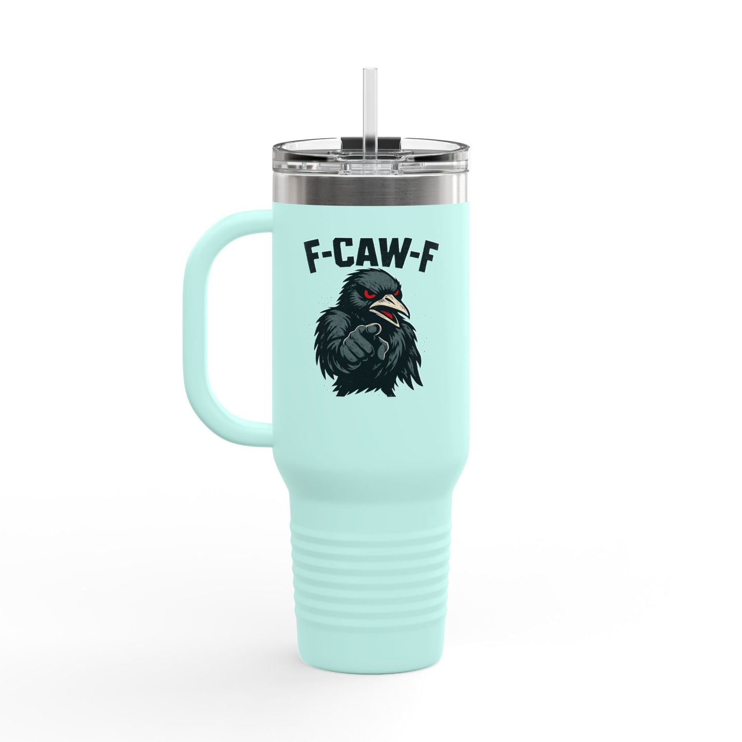 Travel Mug - F-CAW-F Design, Insulated 40oz Cup for Hot and Cold Beverages, Unique Gift for Bird Lovers
