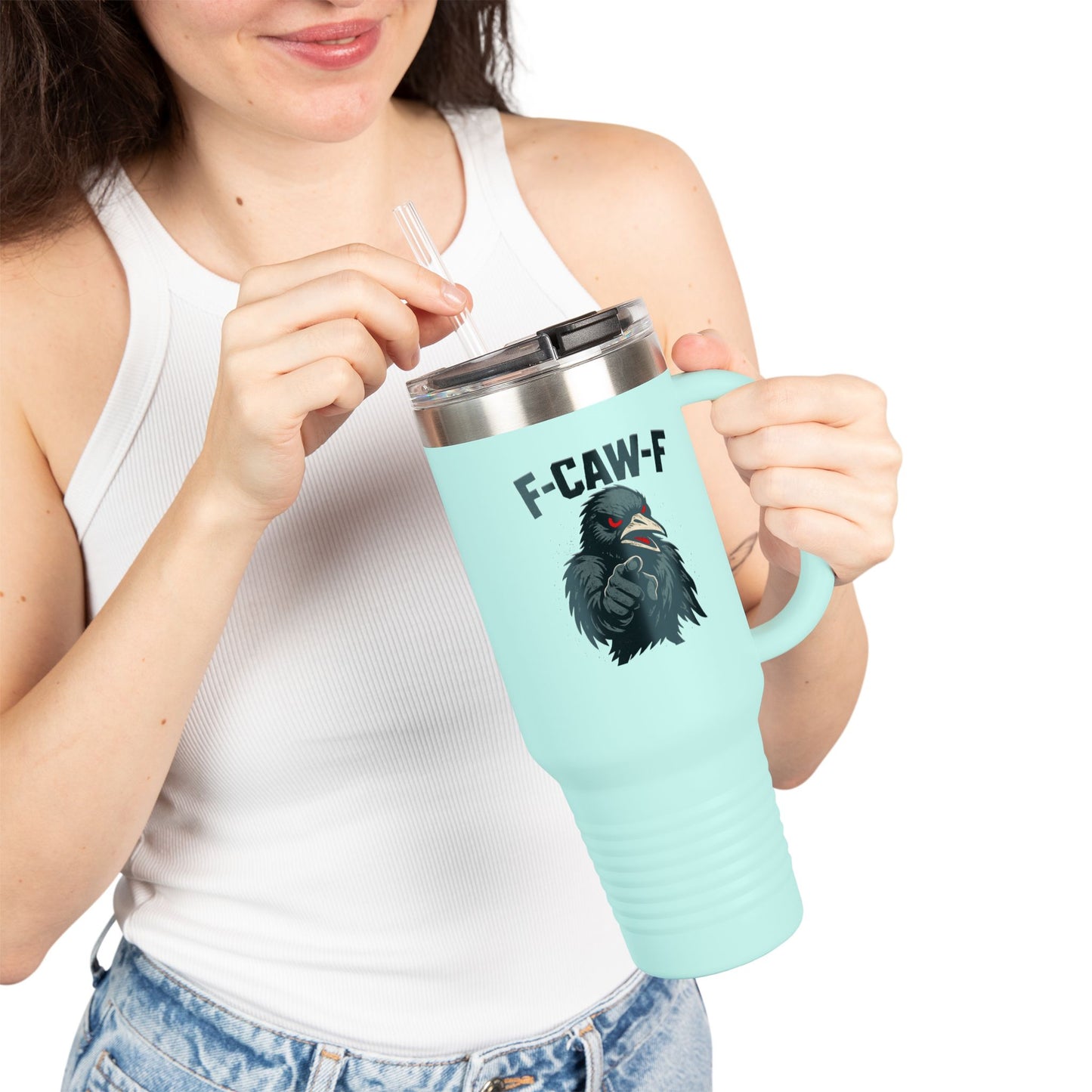 Travel Mug - F-CAW-F Design, Insulated 40oz Cup for Hot and Cold Beverages, Unique Gift for Bird Lovers