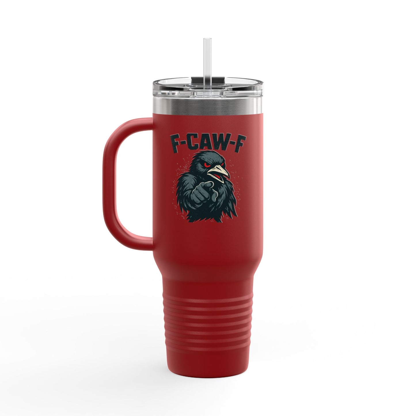 Travel Mug - F-CAW-F Design, Insulated 40oz Cup for Hot and Cold Beverages, Unique Gift for Bird Lovers