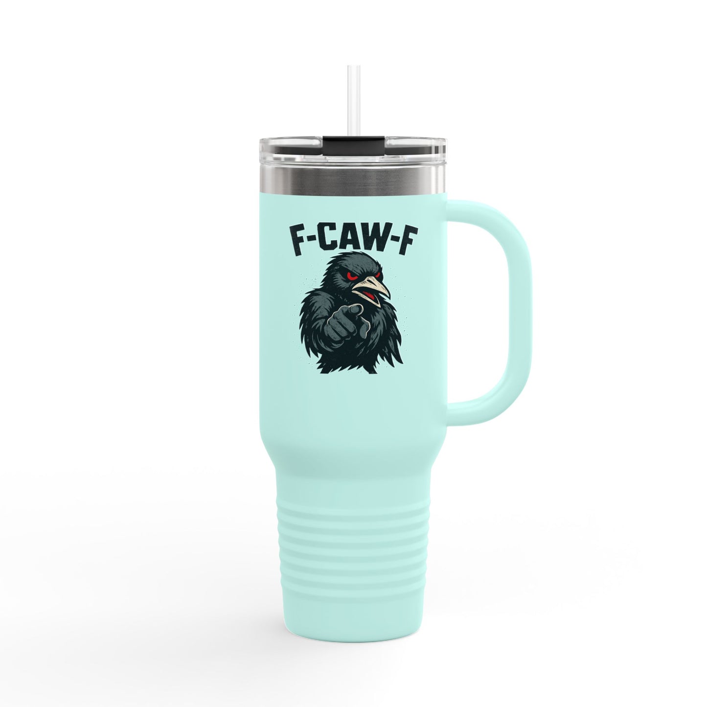 Travel Mug - F-CAW-F Design, Insulated 40oz Cup for Hot and Cold Beverages, Unique Gift for Bird Lovers