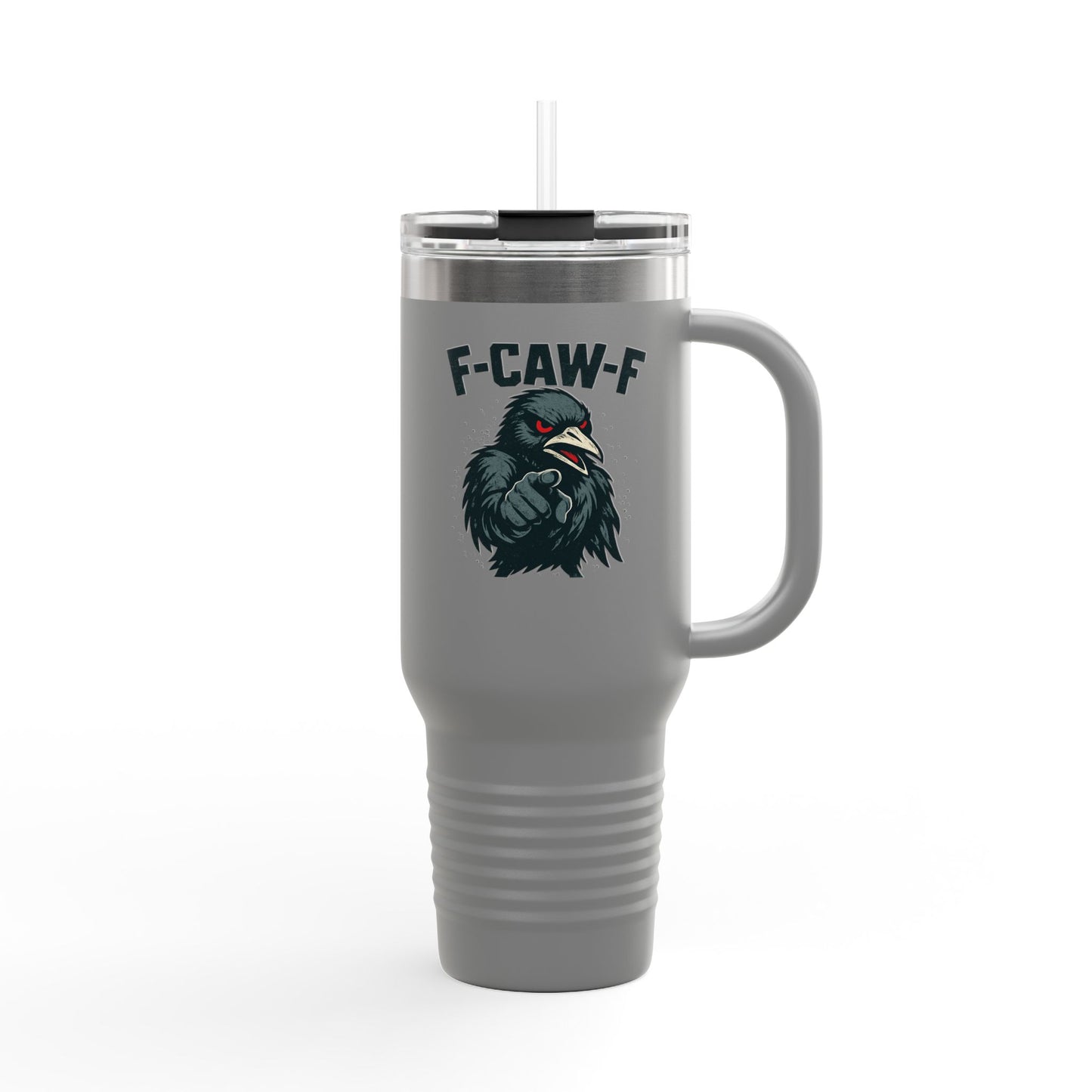 Travel Mug - F-CAW-F Design, Insulated 40oz Cup for Hot and Cold Beverages, Unique Gift for Bird Lovers