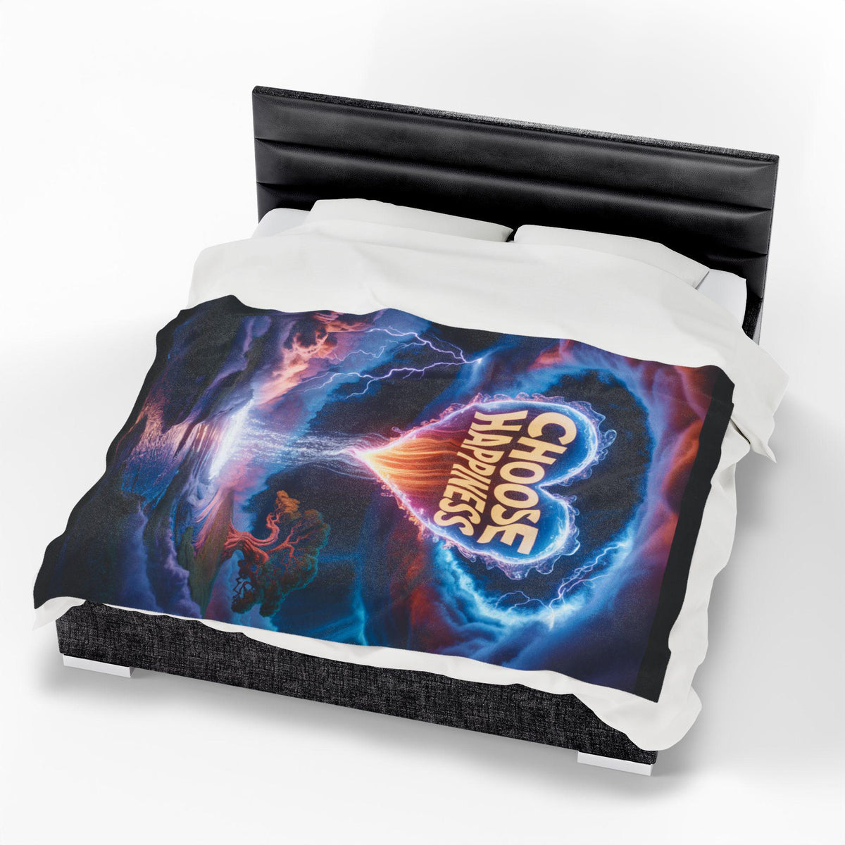 Choose Happiness Velveteen Plush Blanket | colorful surreal landscape