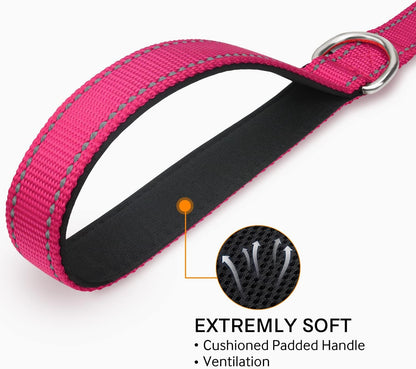 Double-Sided Reflective Dog Leash, 4 FT, Padded Handle Nylon Heavy Duty Leashes for Small & Medium Dogs Walking, Hotpink