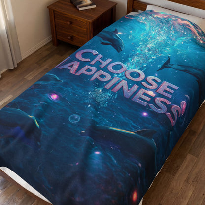 Choose Happiness Velveteen Plush Blanket Cozy Throw