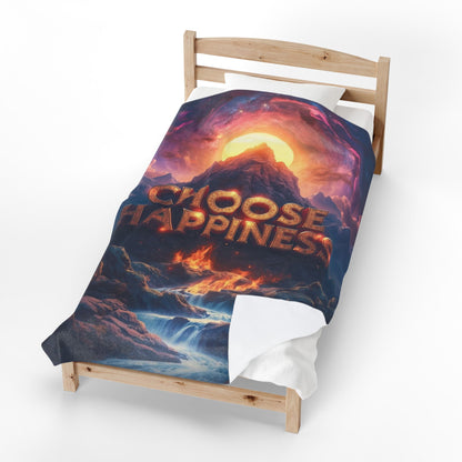 Choose Happiness Velveteen Plush Blanket Cozy Throw