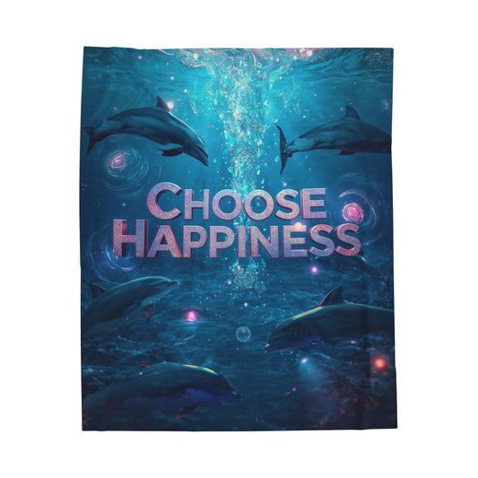 Choose Happiness Velveteen Plush Blanket Cozy Throw
