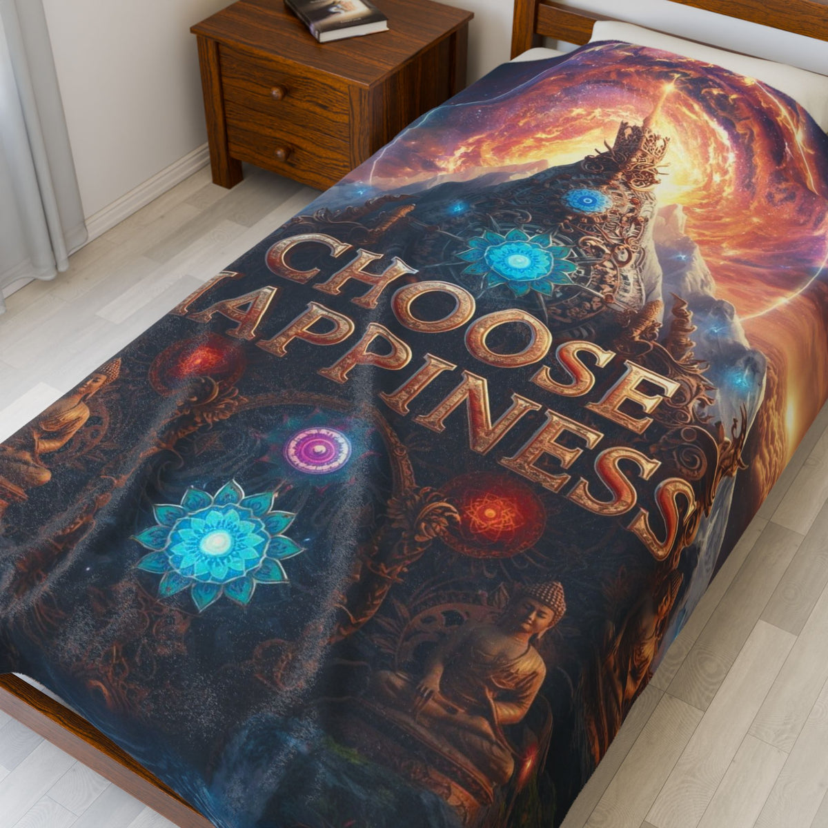 Choose Happiness Velveteen Plush Blanket
