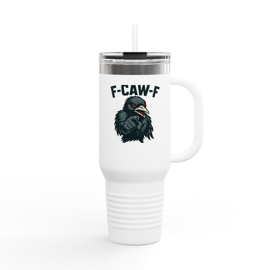 Travel Mug - F-CAW-F Design, Insulated 40oz Cup for Hot and Cold Beverages, Unique Gift for Bird Lovers