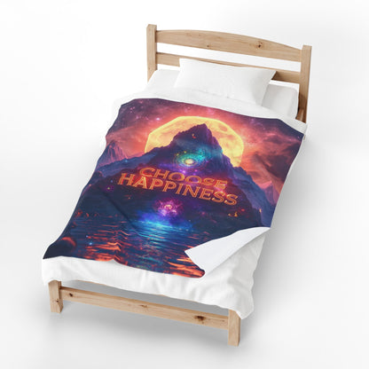 Choose Happiness Velveteen Plush Blanket Throw