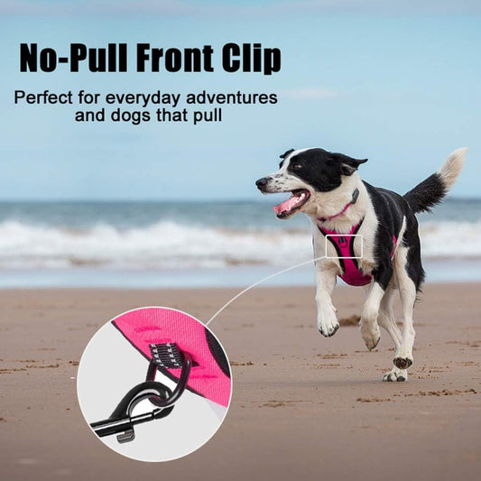 No Pull Dog Harness, Reflective Comfortable Vest Harness with Front & Back 2 Leash Attachments and Easy Control Handle Adjustable Soft Padded Pet Vest for Small to Large Dogs (Pink,L)