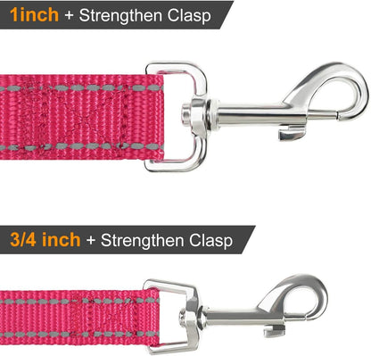 Double-Sided Reflective Dog Leash, 4 FT, Padded Handle Nylon Heavy Duty Leashes for Small & Medium Dogs Walking, Hotpink