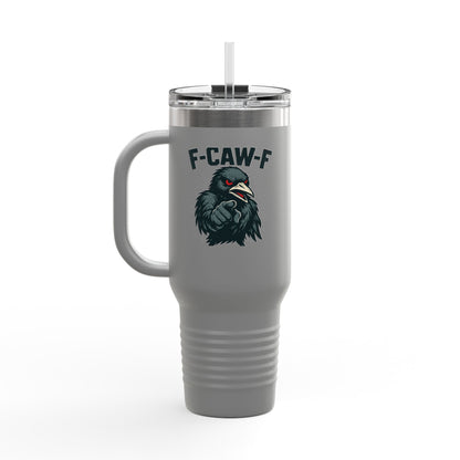 Travel Mug - F-CAW-F Design, Insulated 40oz Cup for Hot and Cold Beverages, Unique Gift for Bird Lovers