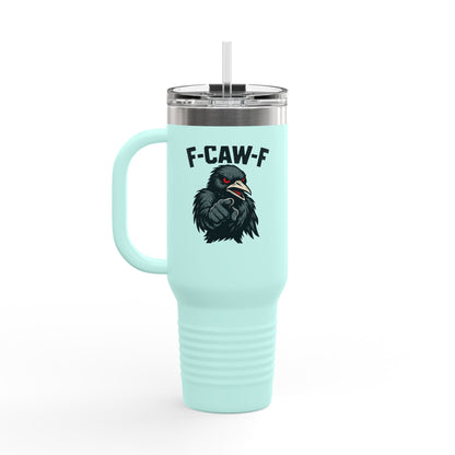 Travel Mug - F-CAW-F Design, Insulated 40oz Cup for Hot and Cold Beverages, Unique Gift for Bird Lovers