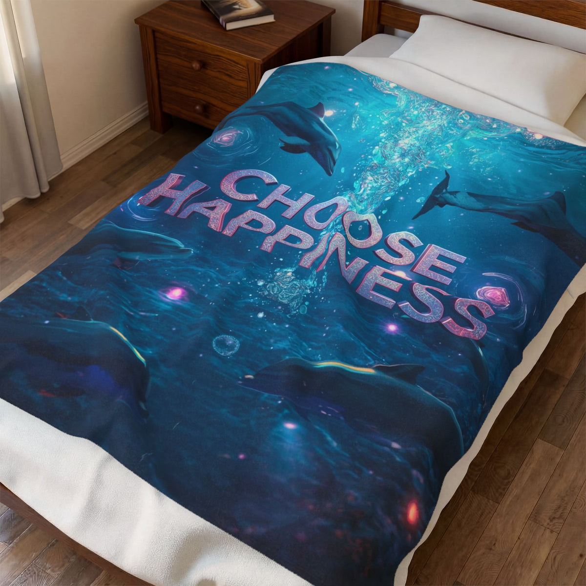 Choose Happiness Velveteen Plush Blanket Cozy Throw