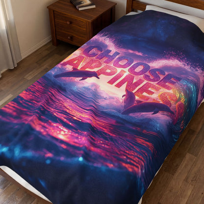 Velveteen Plush Blanket Choose Happiness Throw