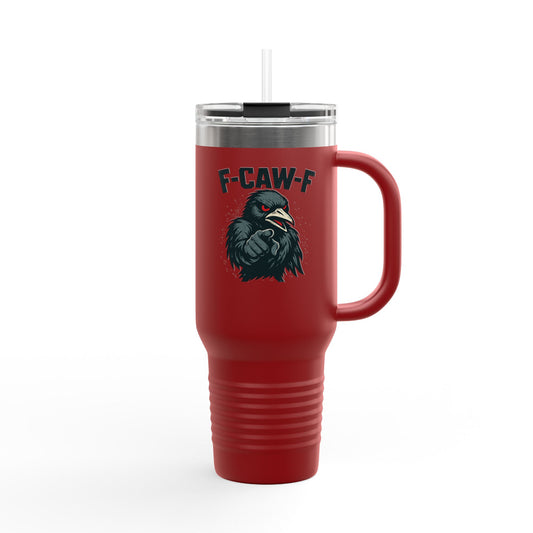 Travel Mug - F-CAW-F Design, Insulated 40oz Cup for Hot and Cold Beverages, Unique Gift for Bird Lovers