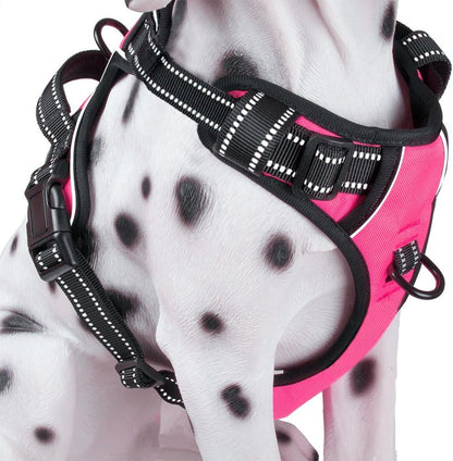 No Pull Dog Harness, Reflective Comfortable Vest Harness with Front & Back 2 Leash Attachments and Easy Control Handle Adjustable Soft Padded Pet Vest for Small to Large Dogs (Pink,L)