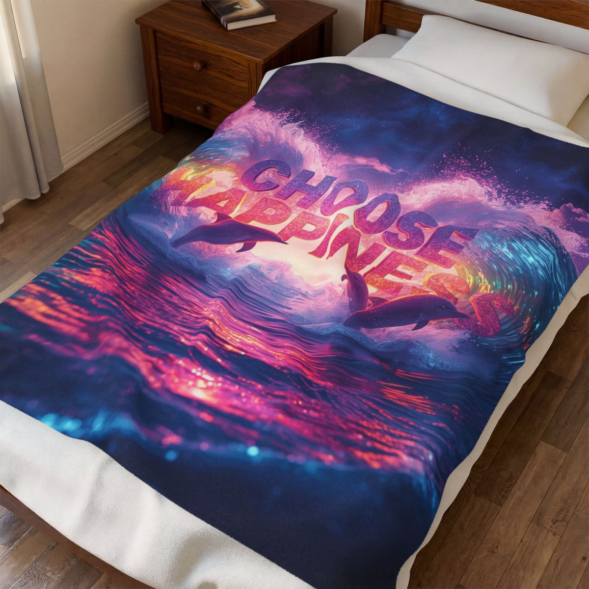 Velveteen Plush Blanket Choose Happiness Throw