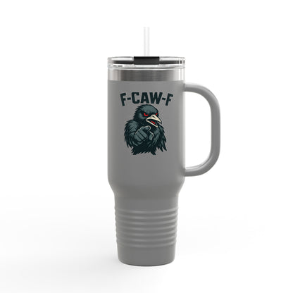 Travel Mug - F-CAW-F Design, Insulated 40oz Cup for Hot and Cold Beverages, Unique Gift for Bird Lovers