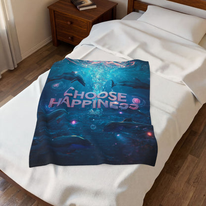 Choose Happiness Velveteen Plush Blanket Cozy Throw