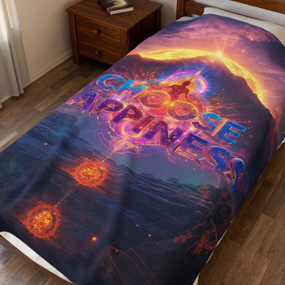 Choose Happiness Velveteen Plush Blanket Fleece Throw