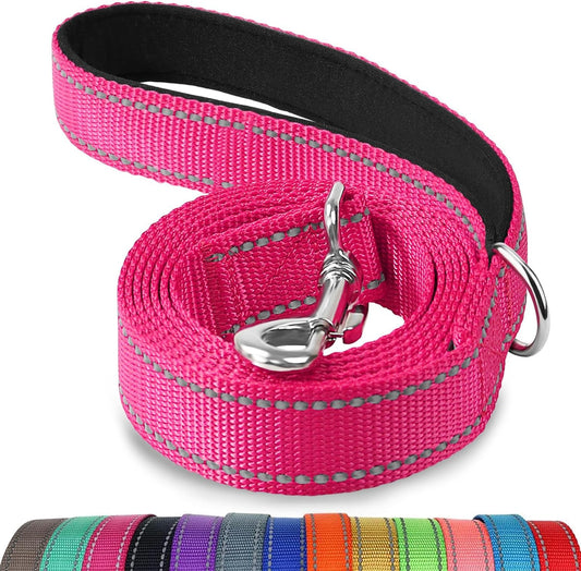 Double-Sided Reflective Dog Leash, 4 FT, Padded Handle Nylon Heavy Duty Leashes for Small & Medium Dogs Walking, Hotpink