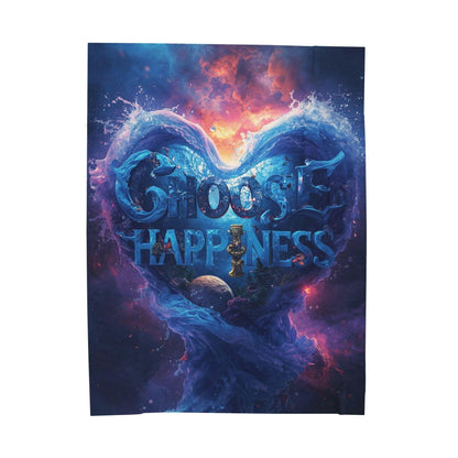 Choose Happiness Velveteen Plush Blanket | Cosmic Heart Typography
