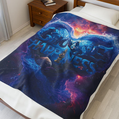 Choose Happiness Velveteen Plush Blanket | Cosmic Heart Typography