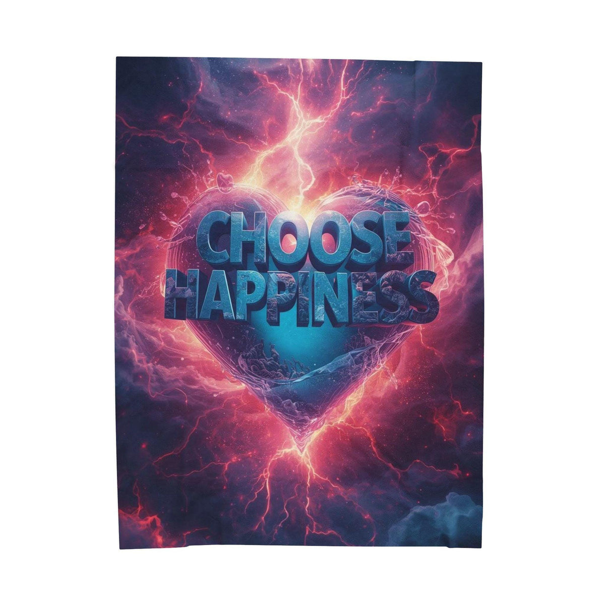 Choose Happiness Heart Velveteen Plush Blanket | Neon Lightning Graphic Throw