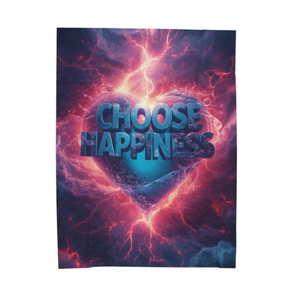 Choose Happiness Heart Velveteen Plush Blanket | Neon Lightning Graphic Throw