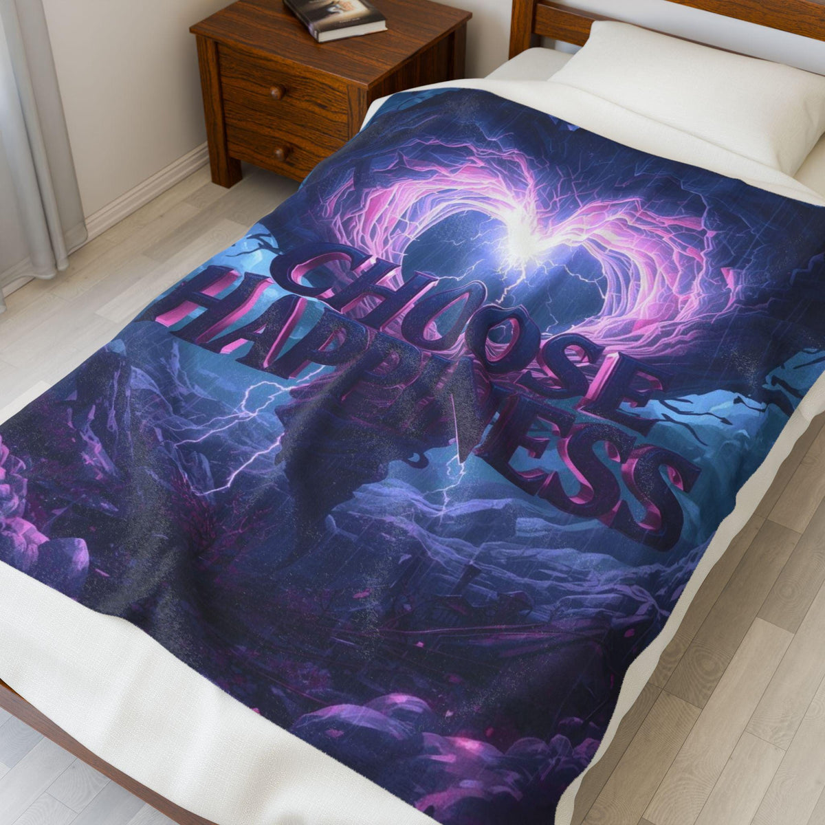 Choose Happiness Velveteen Plush Blanket | Inspirational Quote Throw