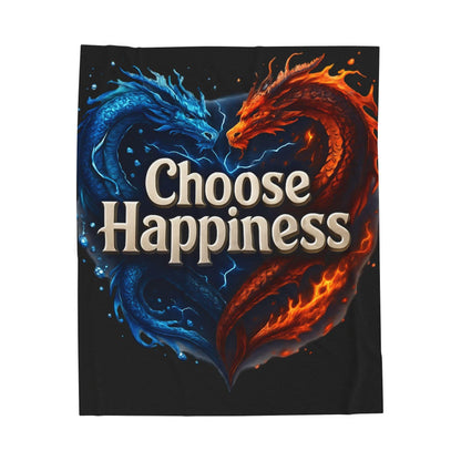 Velveteen Plush Blanket, Choose Happiness, Cozy Throw Blanket, Positive Vibes Bedding