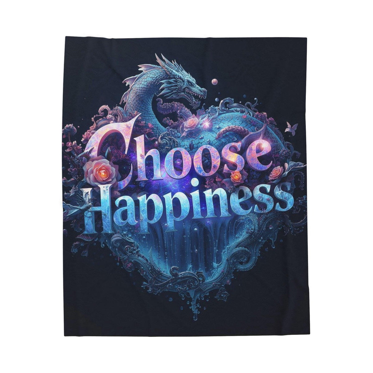 Velveteen Plush Blanket, Dragon Lover Gift, Cozy Throw Blanket, Choose Happiness,