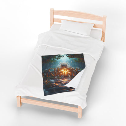 Choose Happiness Velveteen Plush Blanket | Forest Path Inspirational Typography