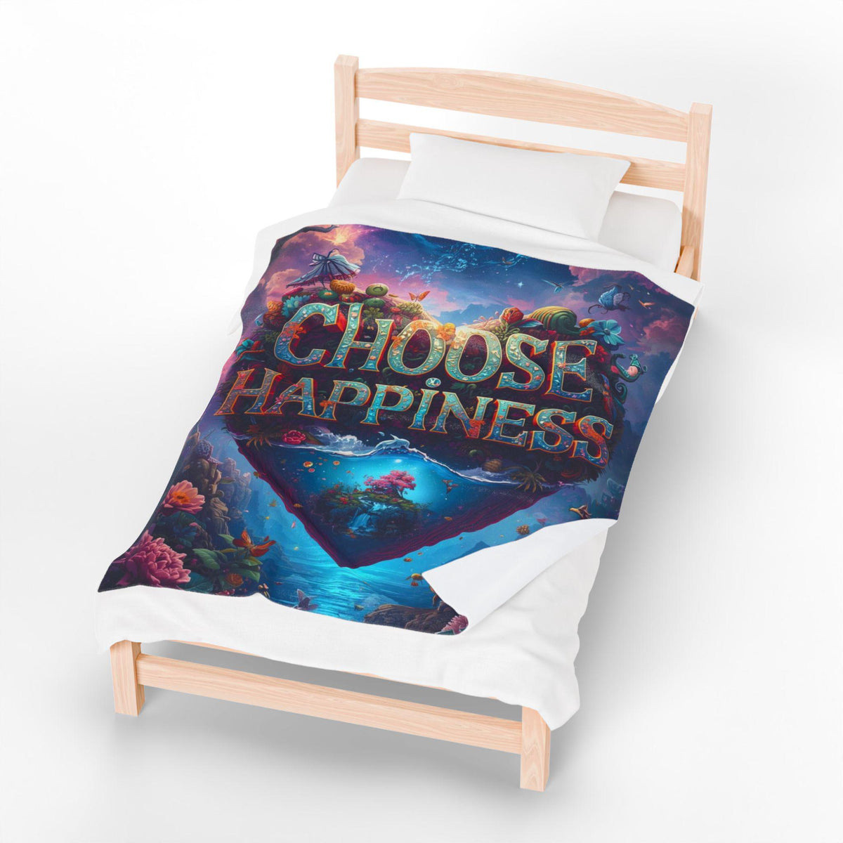 Choose Happiness Velveteen Blanket | Inspirational Heart Artwork
