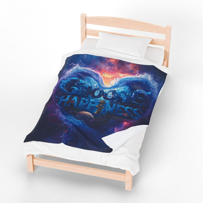 Choose Happiness Velveteen Plush Blanket | Cosmic Heart Typography