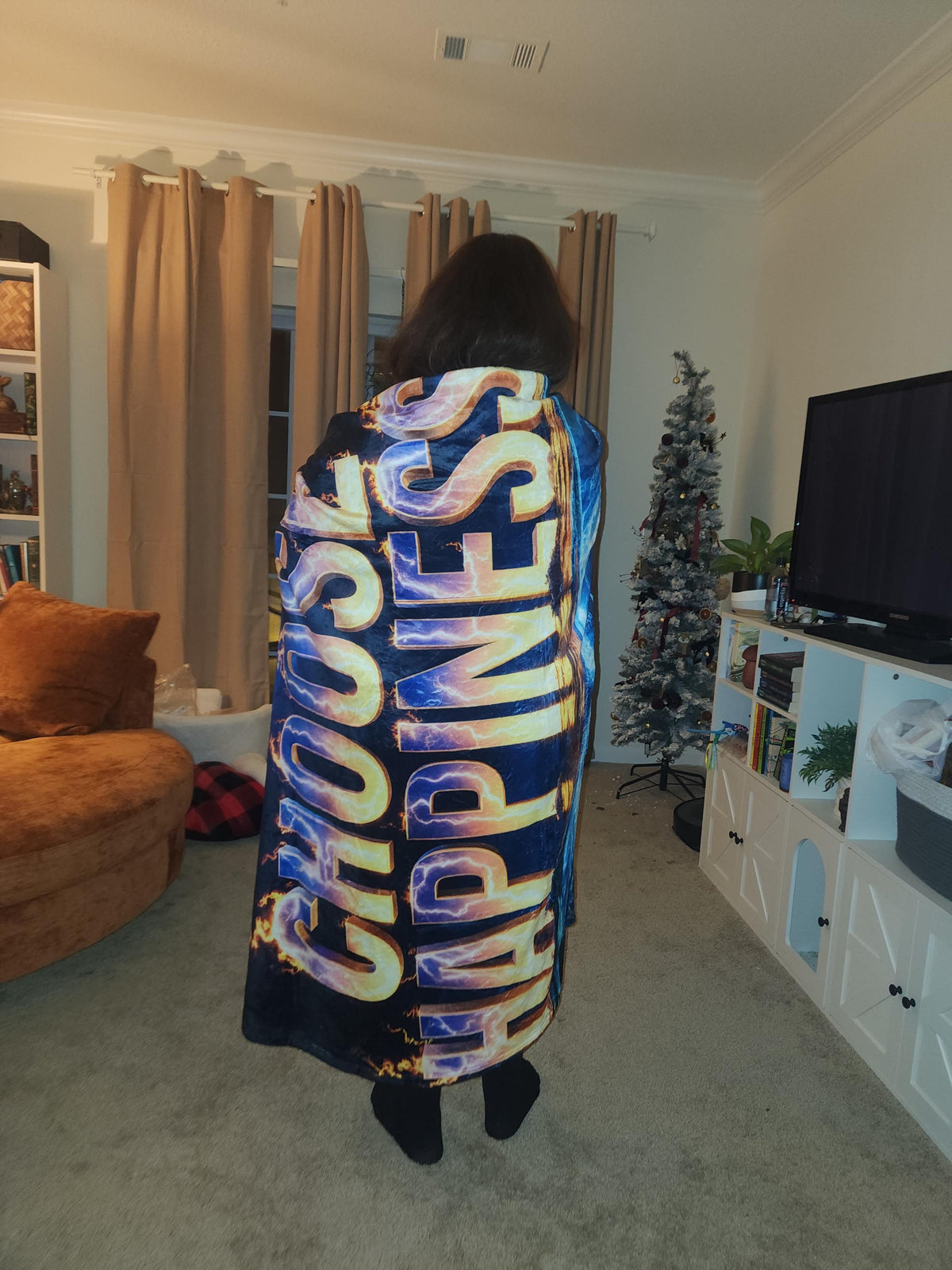 Choose Happiness ocean sunset design Velveteen Plush Blanket | inspirational typography