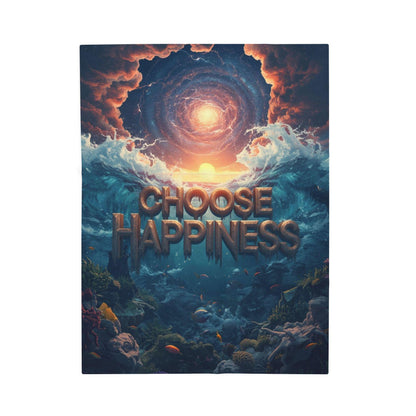 Choose Happiness ocean sunrise illustration Blanket | Velveteen Plush Blanket