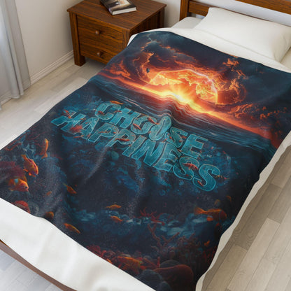 Choose Happiness ocean sunset blanket | Velveteen plush throw