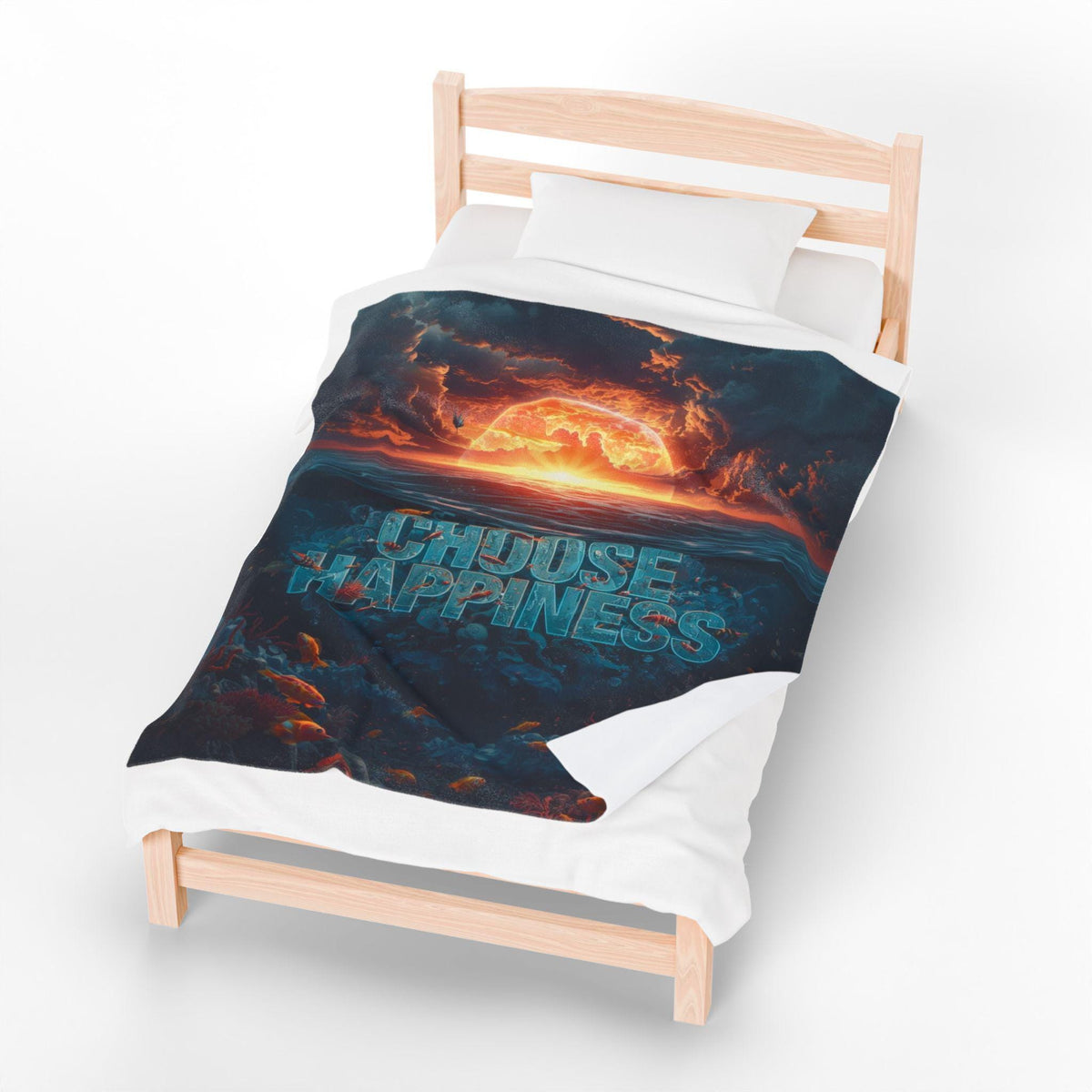 Choose Happiness ocean sunset blanket | Velveteen plush throw
