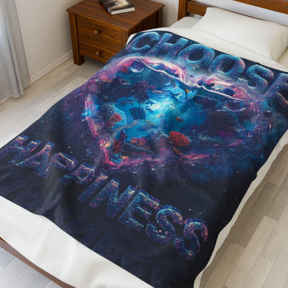 Choose Happiness Velveteen Plush Blanket | Super Soft Cozy Throw