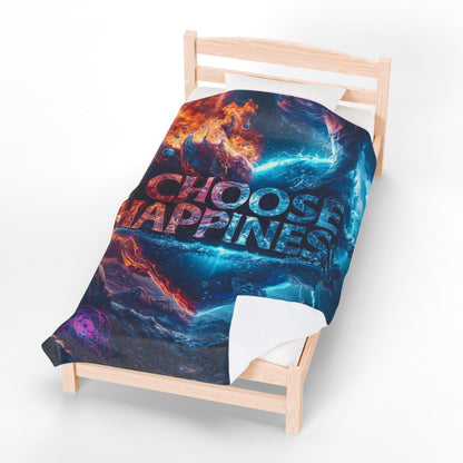 Choose Happiness Velveteen Plush Blanket | Positive Quote Cozy Throw