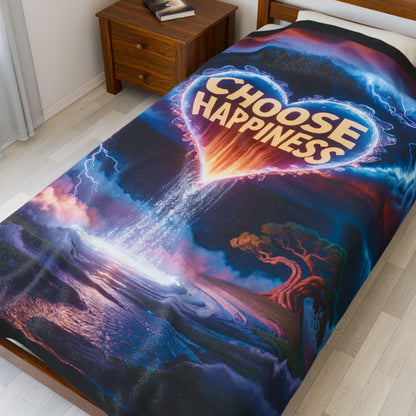 Choose Happiness Velveteen Plush Blanket | colorful surreal landscape